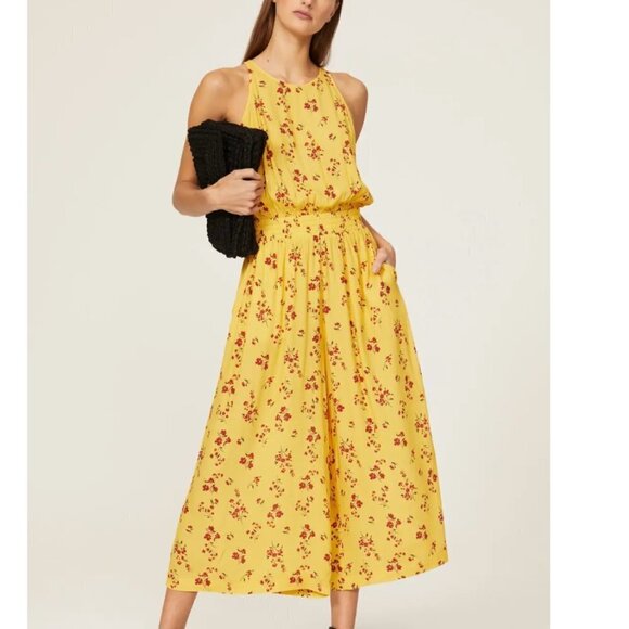 THAKOON Yellow Floral Cropped Jumpsuit Size 10 - Picture 1 of 7